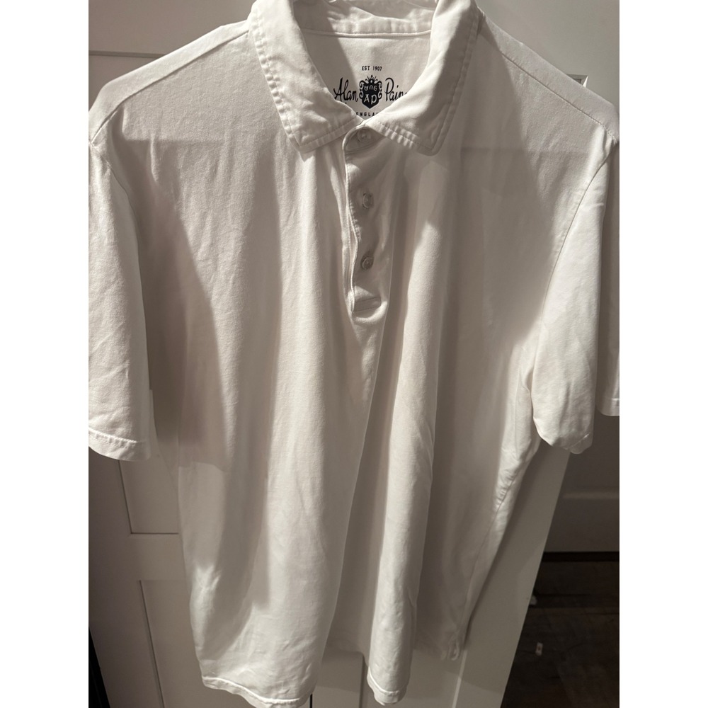 Alan Paine England Mens White Short Sleeve Cotton Blend Polo‎ Shirt Size M